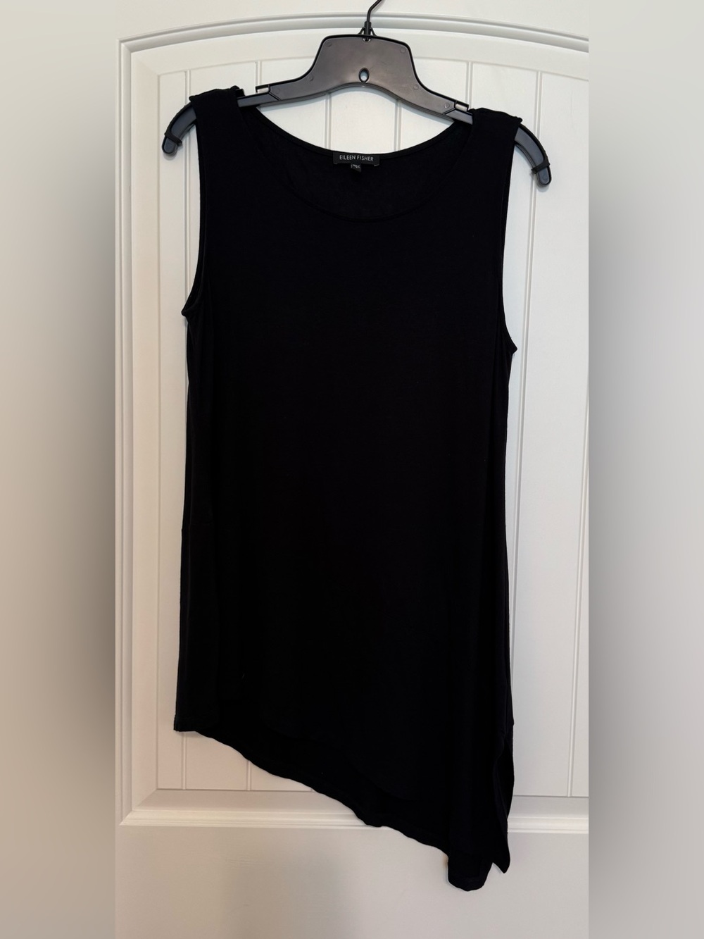 Eileen Fisher Black Asymmetric Sleeveless Top Viscose Spandex Size Small EUC